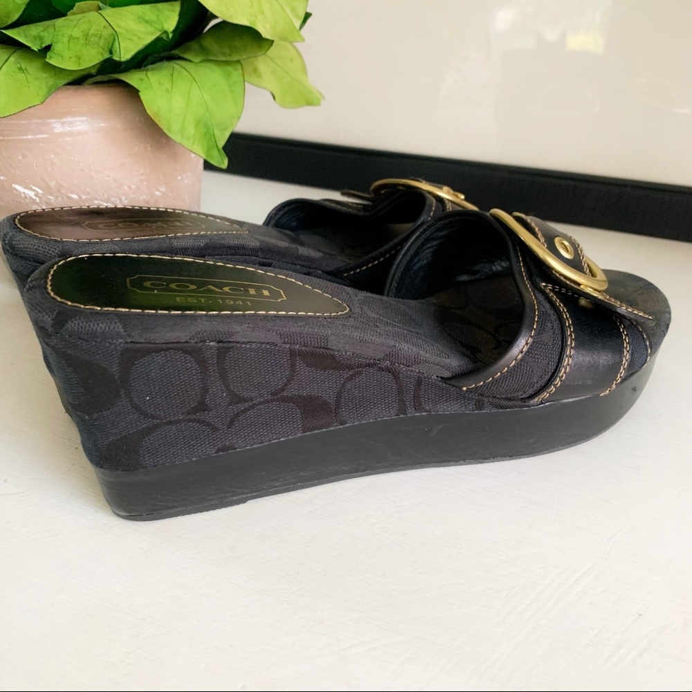 ❤️COACH❤️Greta Fabric Logo Wedges❤️Brass Hardware Buckle Design - Picture 3 of 7